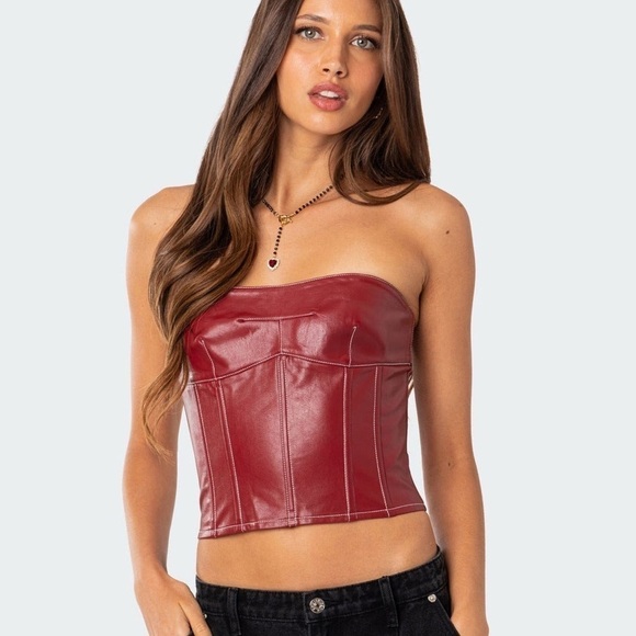 Edikted Tops - Edikted Women's Moss Faux Leather Lace Up Corset Medium